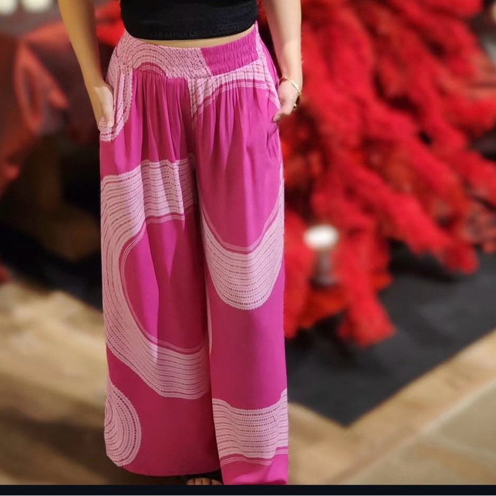 Manaola Fuchsia and White Wide Leg Pants